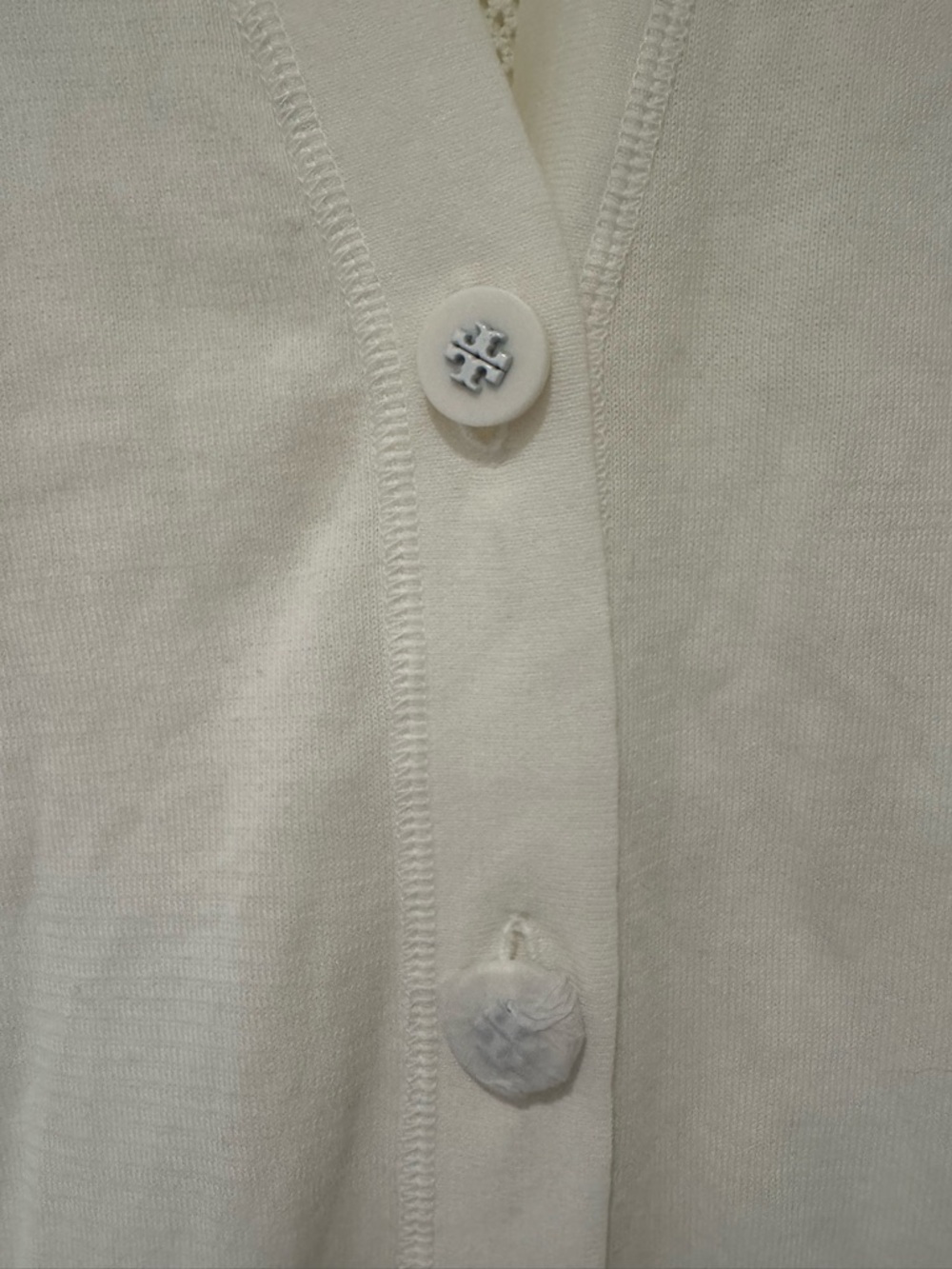 Tory Burch white boyfriend Simone Cardigan fishnet back and sleeves - Picture 5 of 7